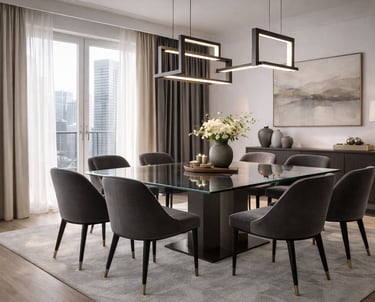 Modern living room interior design in Miami with custom curtains