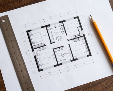 A professional reviewing real estate documents with charts and graphs on a wooden desk.