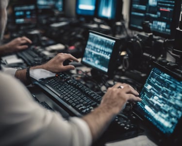 computer keyboard and screens as used by mark gillan whilst teaching