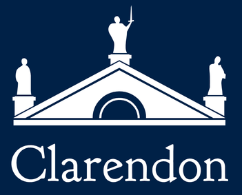Logo of the Clarendon Fund with a stylized building and three statues on top