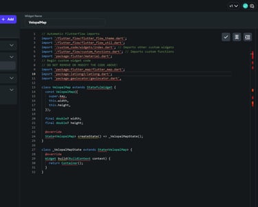 Screenshot of mobile app developer coding using Flutter Flow
