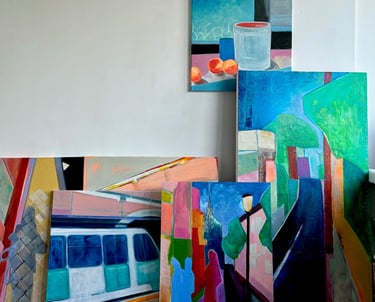 Paintings in Julia's studio