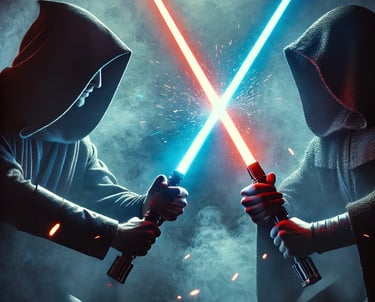 Dudes with lightsabers.