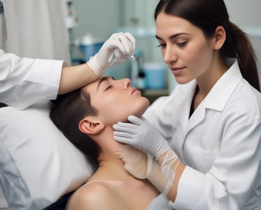 a man riding a skateboard down a street next to tall buildings