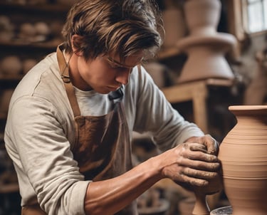 a man is making a vase out of clay