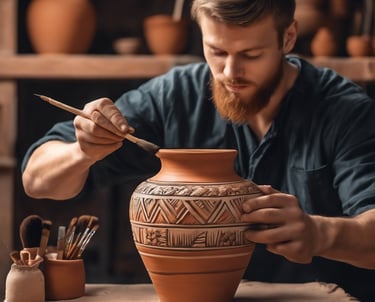 a man is making a vase with a large vase