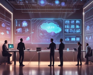 A modern office environment showcasing technology solutions.