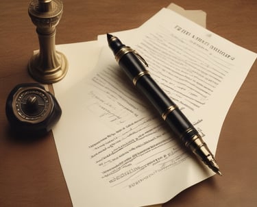 A professional office setting with documents and a laptop on a desk.
