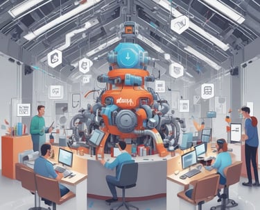 A futuristic and digital-themed image features a stylized circuit board with the words 'Open AI' in bold, glowing letters. Above it is a design that resembles an AI or robot face with neon accents. The background consists of a network of interconnected blue lines and nodes, suggesting themes of technology and connectivity.