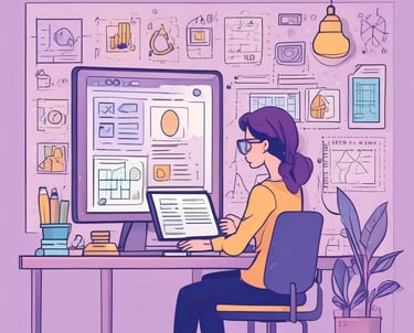 An organized workspace with marketing materials and a laptop.