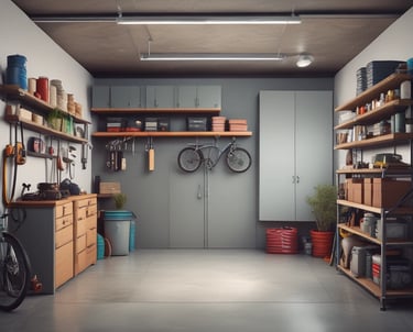 A spacious two-car garage after cleaning, showcasing neat organization.
