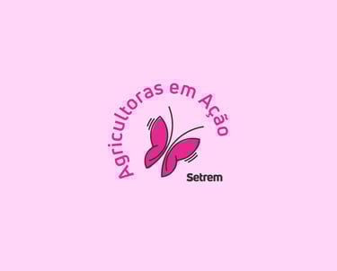 Logo com borboleta rosa para 'Agricultoras em Ação' | Portfólio de Identidade Visual.
