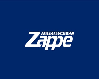 Logo da Automecânica Zappe em branco sobre fundo azul - parte do Portfólio de Identidade Visual.
