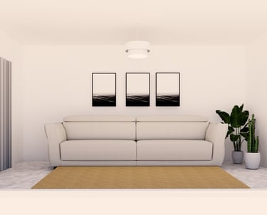 Sala de estar com sofá branco antes do projeto