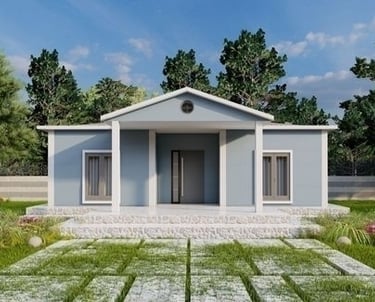 a small house with a large lawn and a small house