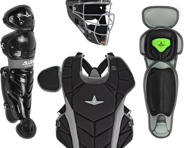 All-Star Intermediate S7 Elite catcher's gear set with helmet chest protector and leg guards