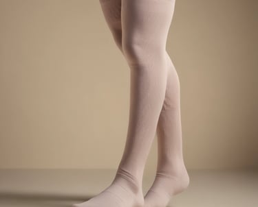 A close-up of compression socks neatly arranged on a wooden surface with a soft natural light highlighting their texture.