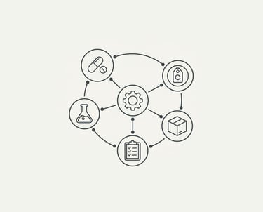 Minimalist vector icon illustrating Ancient Roots Global's custom formulation and white label manufa