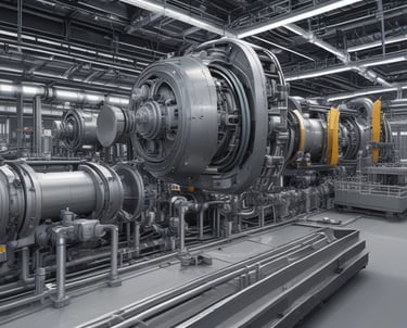 a large industrial steel pipework in a factory