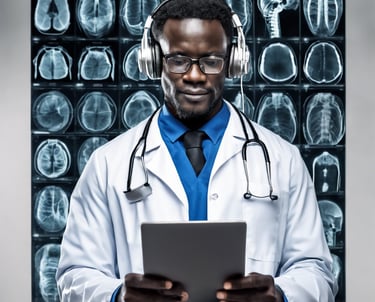 A group of people is gathered inside a dimly lit room with large windows. A medical professional wearing a mask is seated and attending to a child while others, including women and an elderly person, are either seated or standing nearby. The interior has plain walls, and there appears to be a consultation taking place.
