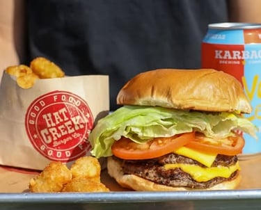 a tray with a hamburger