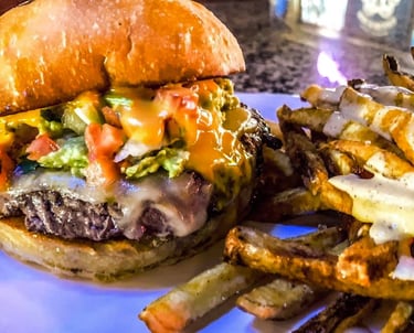 a hamburger and fries