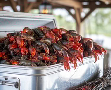 a big ice chest full of live crawfish