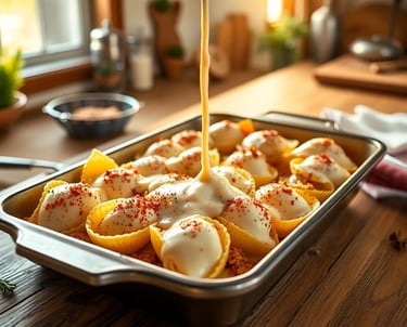 a person pouring sauce on a dish in a pan