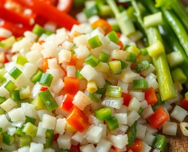 chopped onions, bell peppers, and celery.