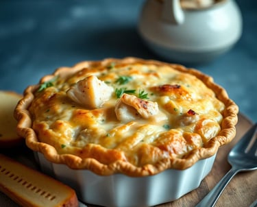 a homemade chicken pot pie with a whole grain crust