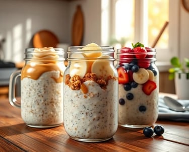 three jars of oatmeal with bananas and bananas