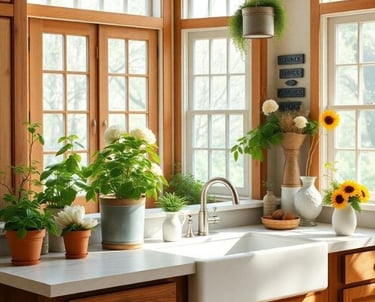 a kitchen with an apron-front sink