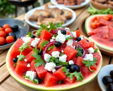 a watermelon salad with feta cheese