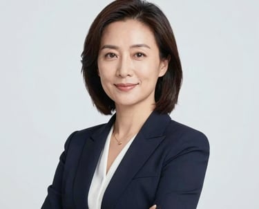 Professional studio headshot of a woman in her 40s, looking confident and approachable. Minimalist background in #F5F8FA, soft professional lighting, representing leadership in healthtech.