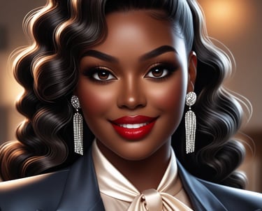 Stella the AI career mentor smiling in business outfit – digital marketing assistant avatar