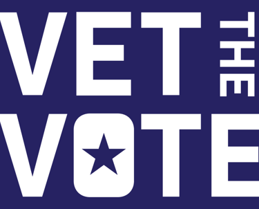 Dark blue image with white text reading: Vet the Vote