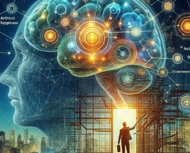 Persona frente a un cerebro iluminado y conectado, rodeado de nodos y redes futuristas. Svitlana Bytka.