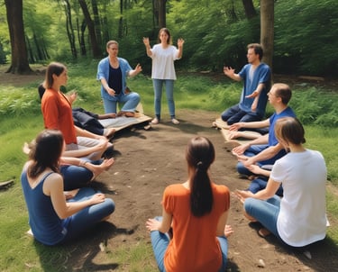un grupo de personas en el entorno natural practicando mindfullness