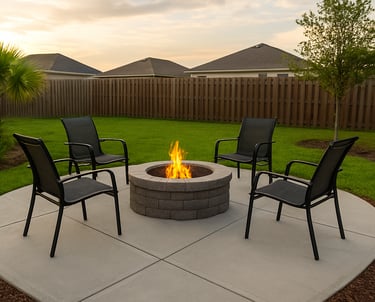 concrete fire pit on a concrete patio in clermont florida
