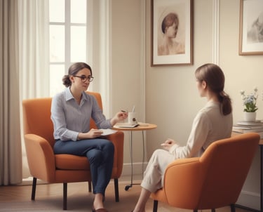 a woman sitting in a chair with a laptop
