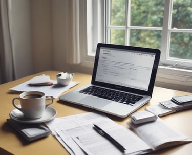 A professional accountant reviewing financial documents in an office setting.