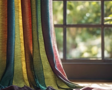 Rideaux multicoleurs devant une fenêtre