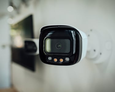 a camera mounted to a wall mounted on a wall