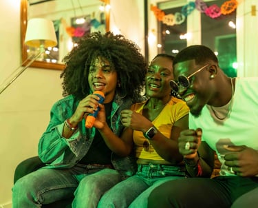 a group of people sitting on a couch