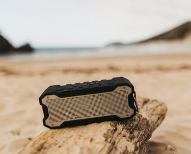 a speaker with a speaker on a log log