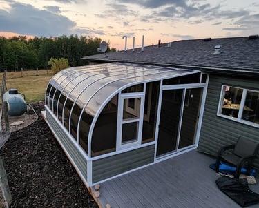 Curved Solarium with pony wall and fresh deck.