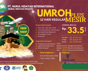umroh plus cairo mesir november 2024 januari 2025