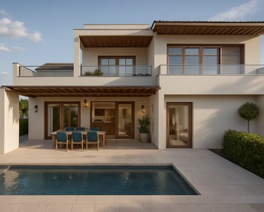 Fachada principal de villas terrazas de la exótica