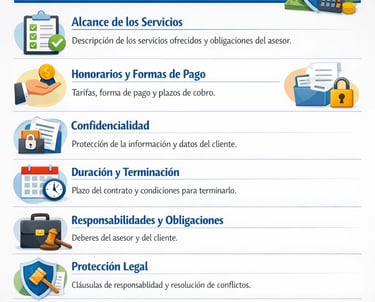 Cláusulas esenciales que debe incluir todo contrato de asesoría fiscal modelo