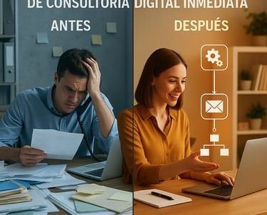 Transformación empresarial antes y después de consultoría digital inmediata disponible